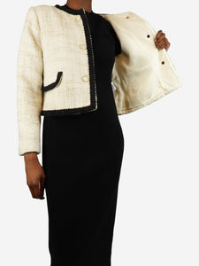 Ba&sh Cream cropped tweed jacket - size UK 6