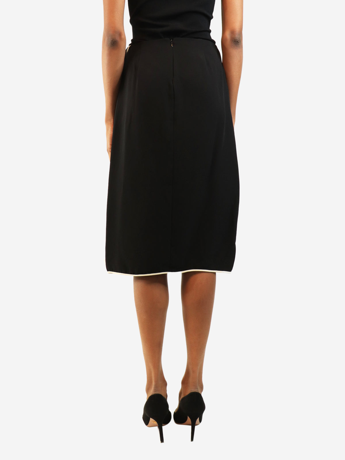 Black silk crepe midi skirt - size UK 8