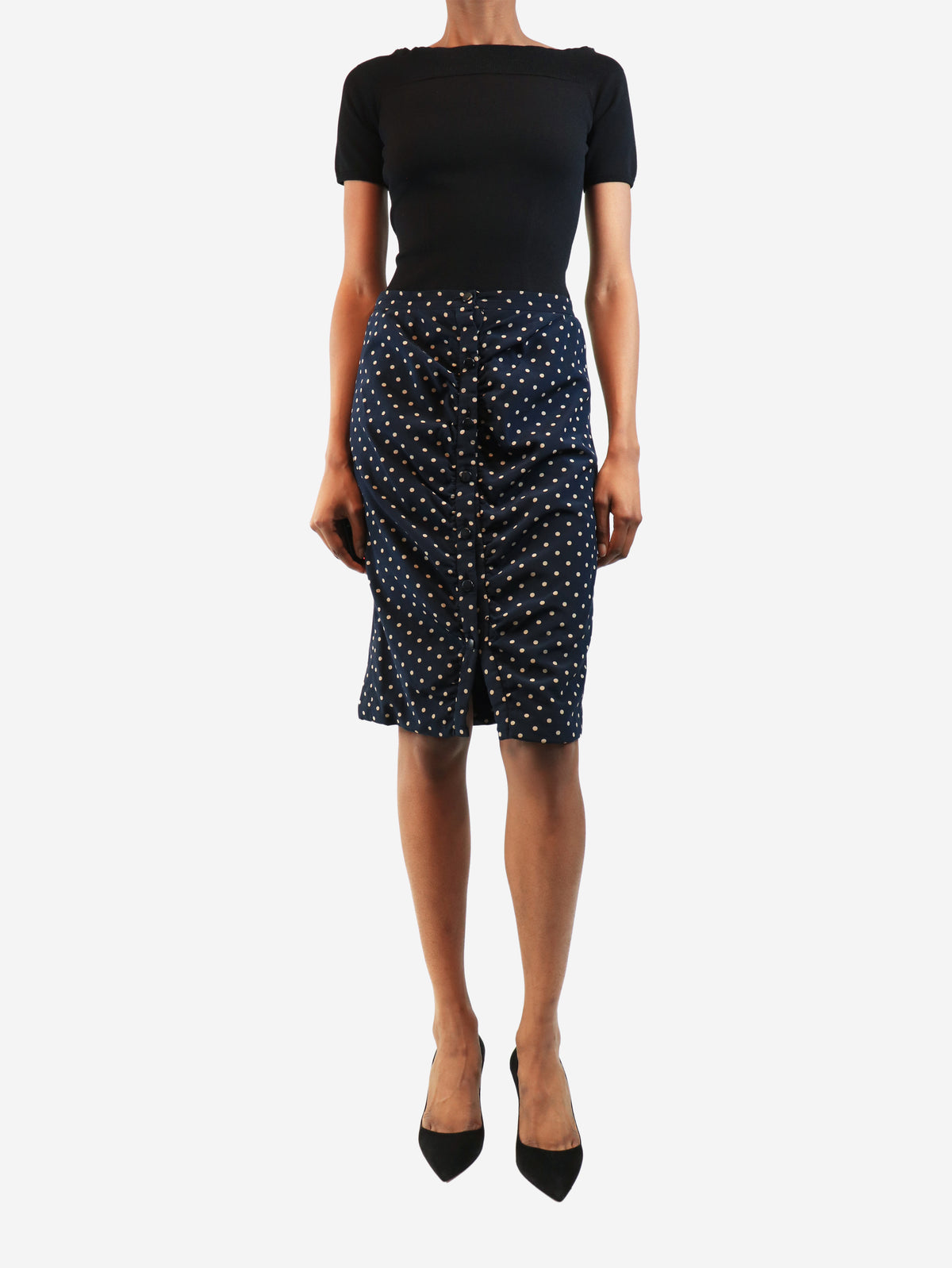 Navy polka dot skirt - size UK 8