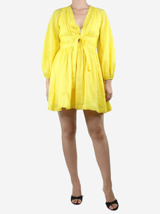 Zimmermann Yellow V-neckline linen mini dress - size UK 10