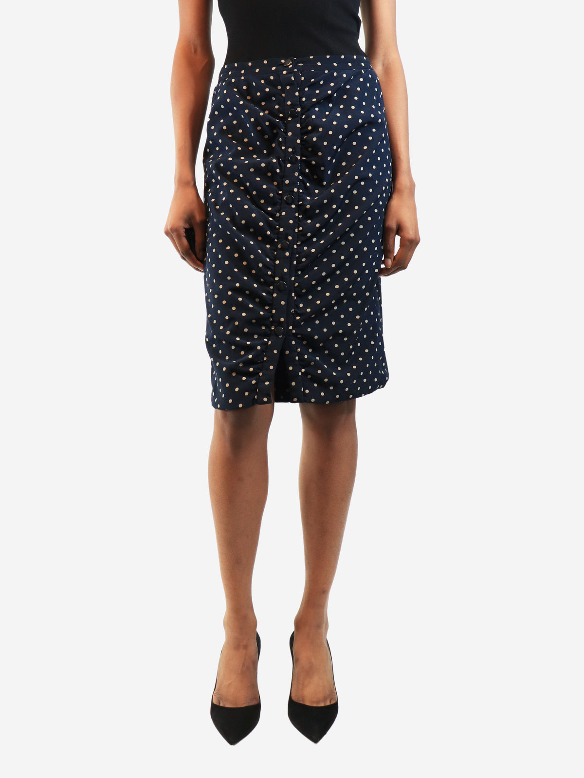 Navy polka dot skirt - size UK 8