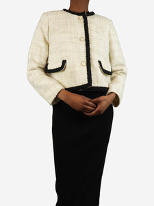 Ba&sh Cream cropped tweed jacket - size UK 6