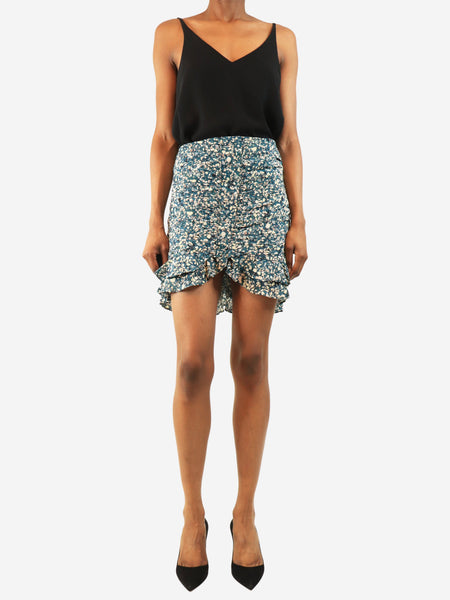 Blue ruched ruffle hem mini skirt - size UK 8 alternate image