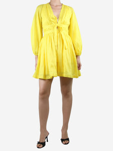 Zimmermann Yellow V-neckline linen mini dress - size UK 10