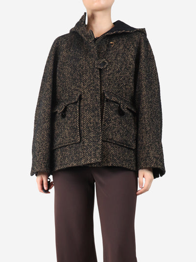 Black and brown Herringbone tweed hooded jacket - size UK 12 Coats & Jackets Ganni 