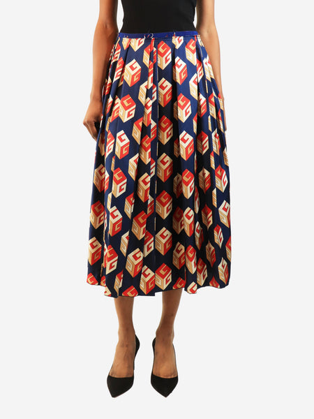Navy silk pleated midi skirt - size UK 8 product image