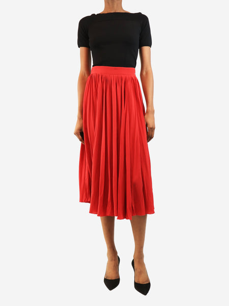Red silk pleated midi skirt - size UK 8 alternate image