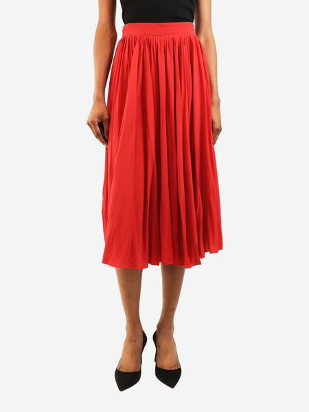 Red silk pleated midi skirt - size UK 8 product image