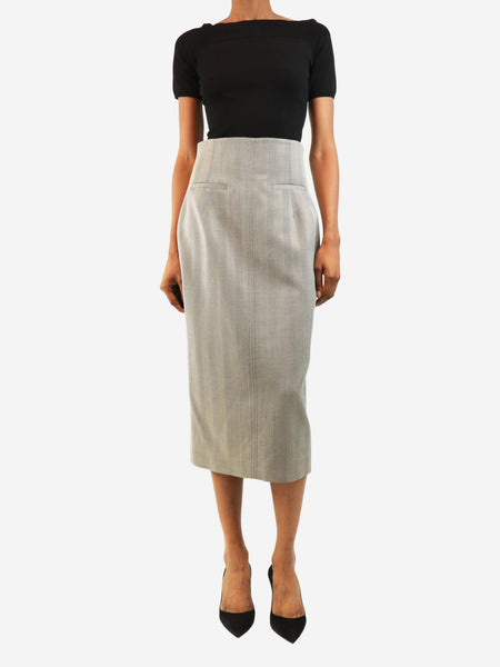Grey Herringbone wool midi skirt - size UK 10 alternate image