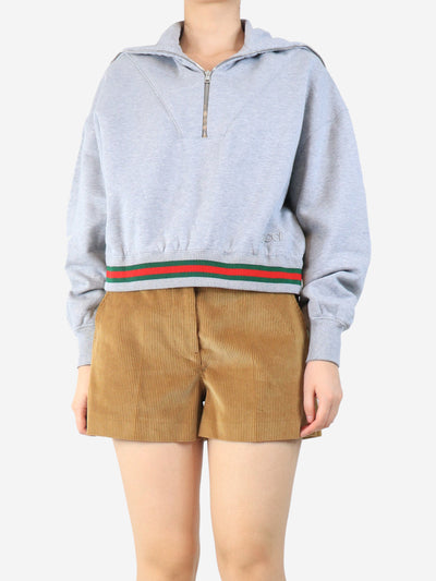 Grey marled quarter-zip cropped sweater - size S Tops Gucci 