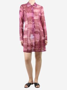 Brioni Roma Purple sheer printed shirt dress - size UK 8