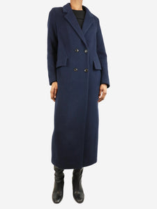 Ganni Navy blue double-breasted wool coat - size UK 6