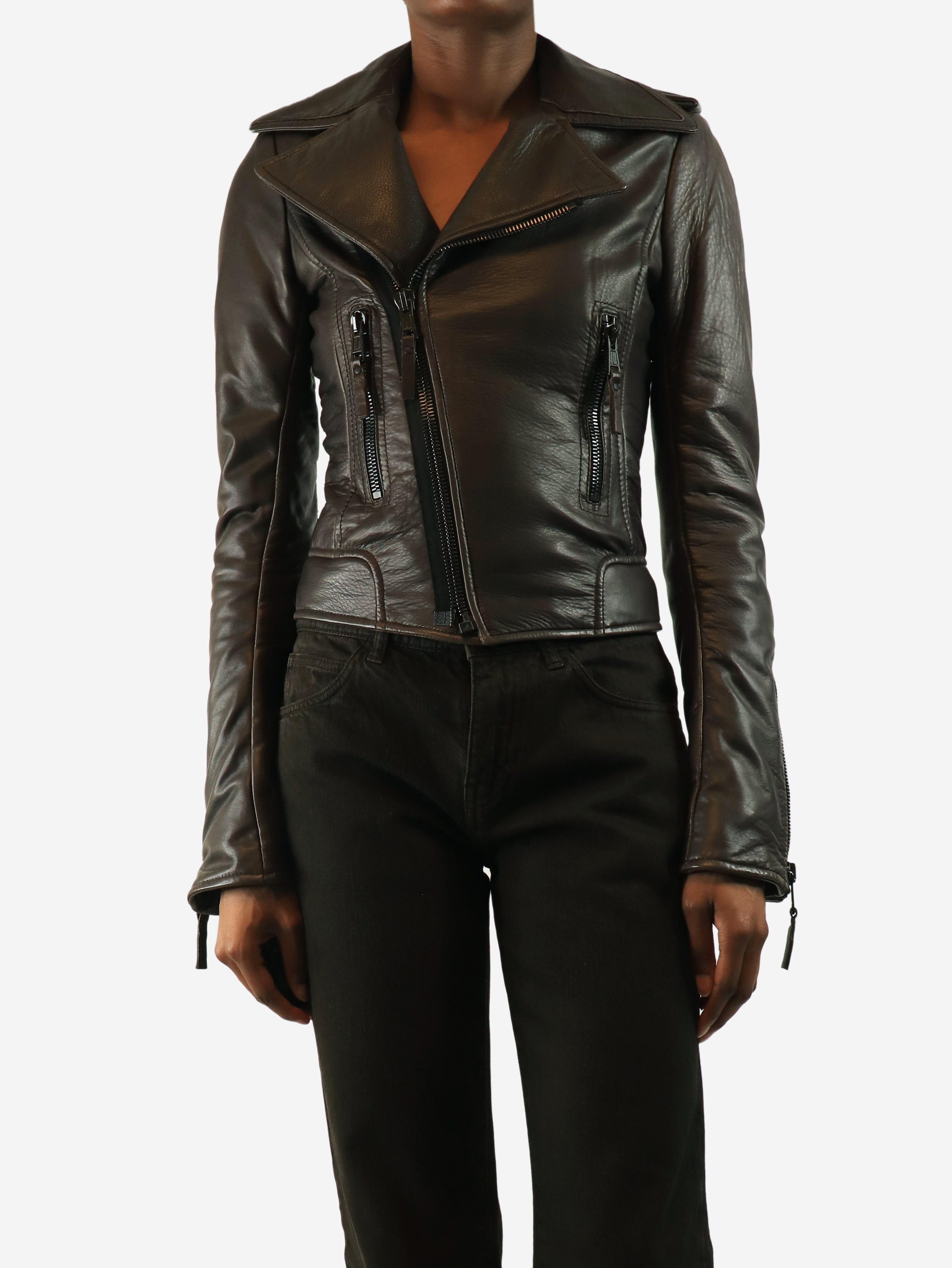 Brown leather biker jacket - size UK 8 Coats & Jackets Balenciaga 