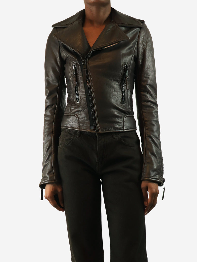 Brown leather biker jacket - size UK 8 Coats & Jackets Balenciaga 