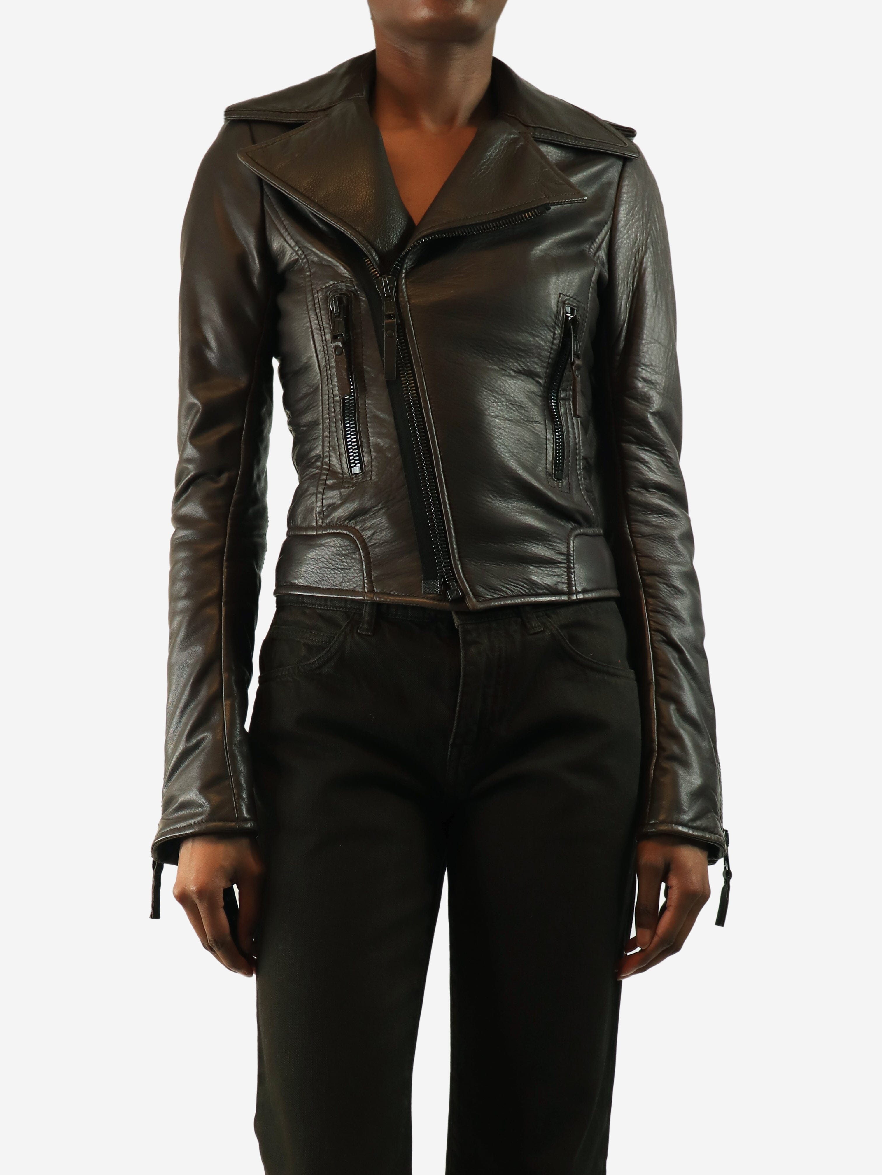 Brown leather biker jacket - size UK 8 Coats & Jackets Balenciaga 