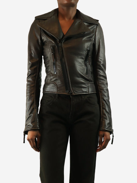 Brown leather biker jacket - size UK 8 product image
