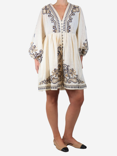 Cream embroidered linen mini dress - size UK 14 Dresses Zimmermann 