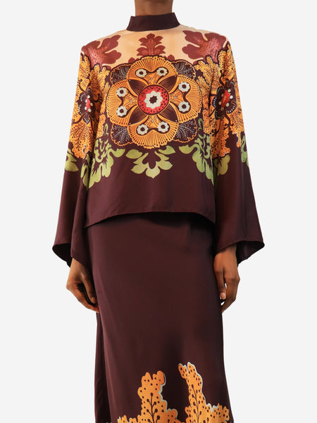 Purple and yellow silk printed top - size S product image