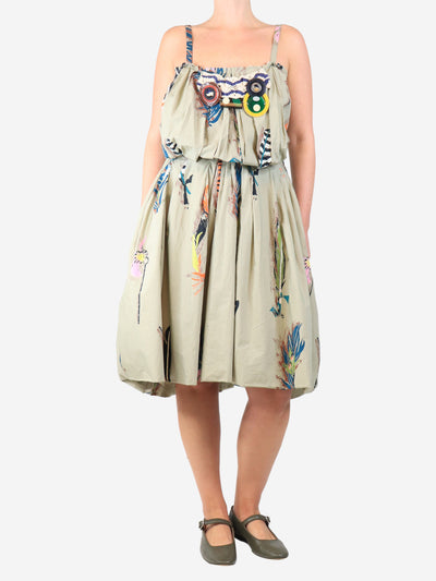 Light khaki feather print midi dress - size UK 12 Dresses Marni 