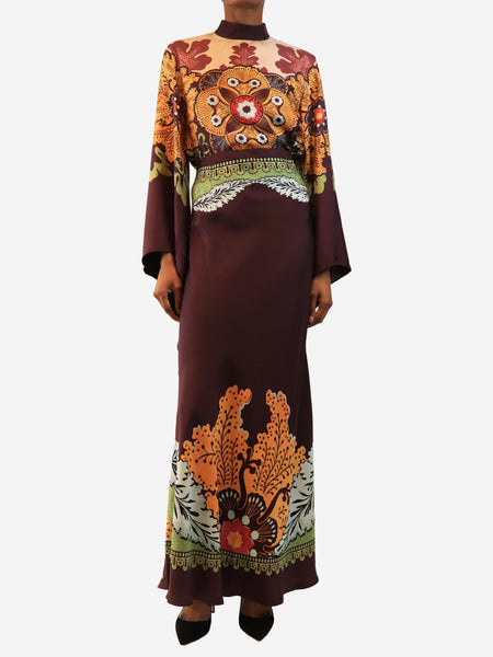 Purple silk printed midi skirt - size S alternate image