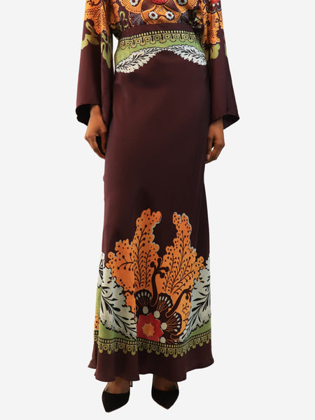 Purple silk printed midi skirt - size S product image