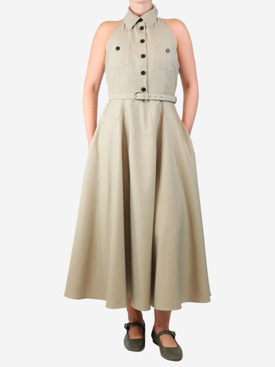 Beige twill halterneck midi dress - size UK 12 Dresses self-portrait 
