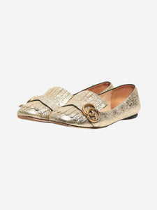Gucci Gold GG metallic fringed flats - size EU 36