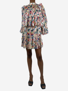 Doen Multi floral-printed ruffle silk mini dress - size XS