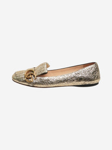Gucci Gold GG metallic fringed flats - size EU 36