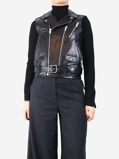 Black leather biker vest - size UK 12 Coats & Jackets Saint Laurent 