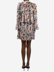 Doen Multi floral-printed ruffle silk mini dress - size XS