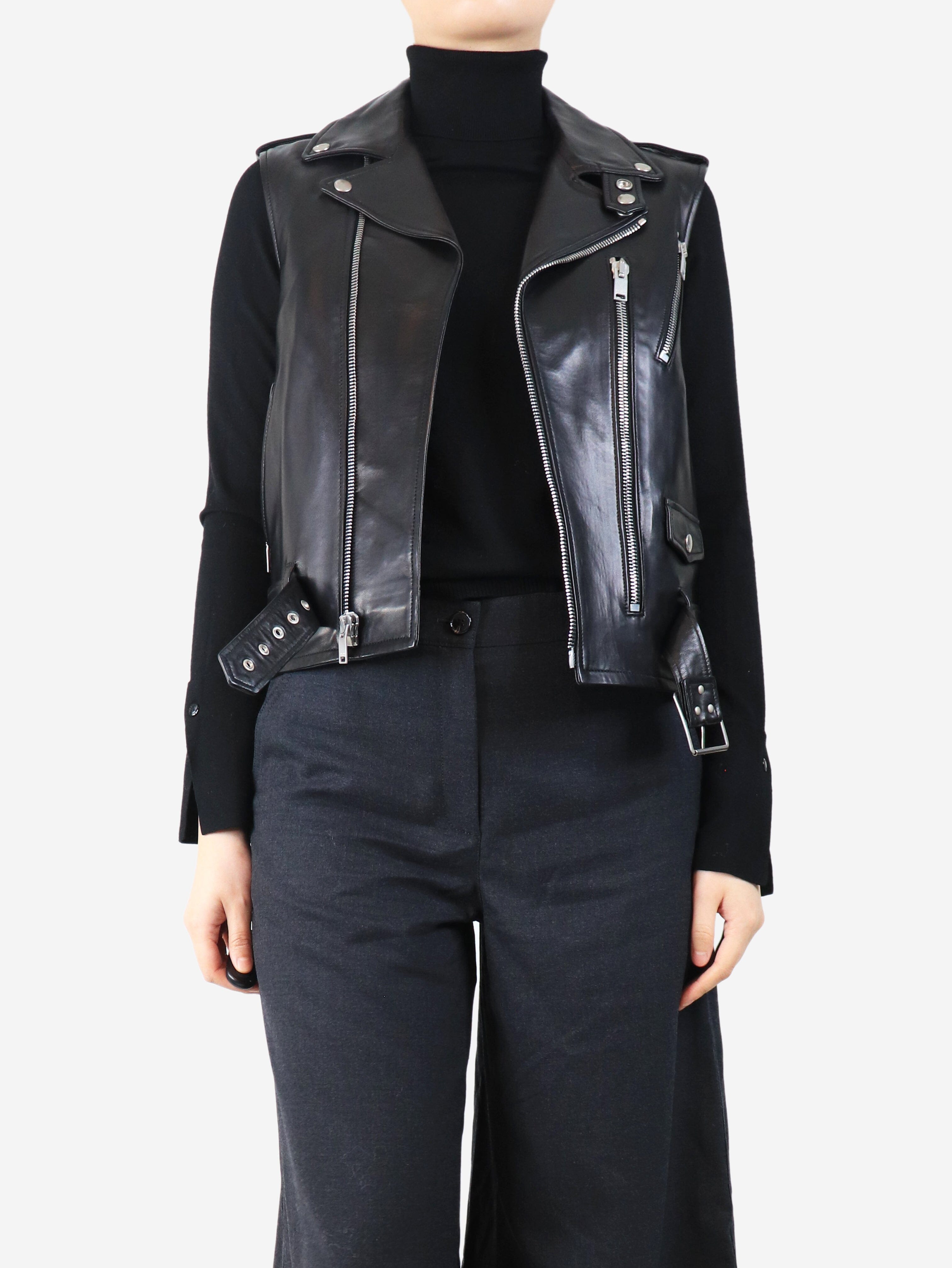 Black leather biker vest - size UK 12 Coats & Jackets Saint Laurent 