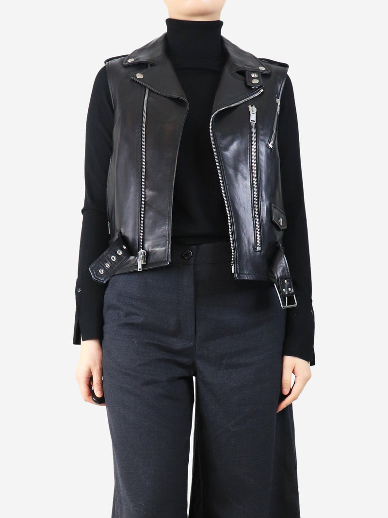 Black leather biker vest - size UK 12 Coats & Jackets Saint Laurent 
