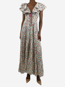 Doen Grey floral ruffled midi dress - size XS