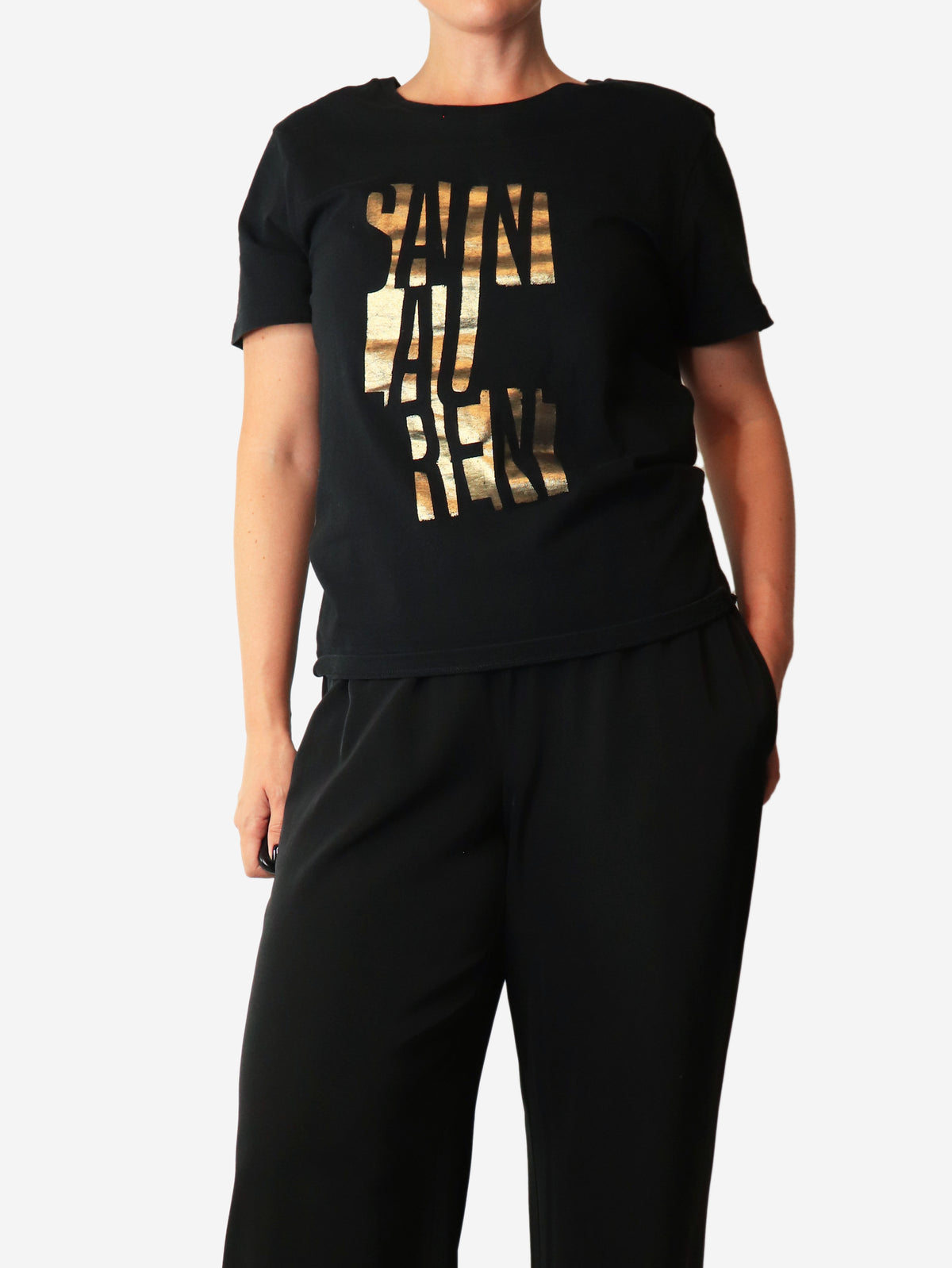 Black and gold graphic logo top - size M