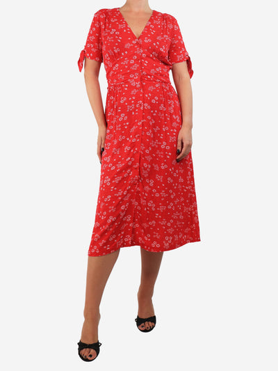 Red floral printed midi dress - size UK 10 Dresses Rouje 