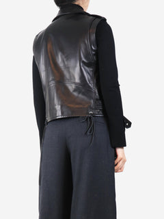 Black leather biker vest - size UK 12 Coats & Jackets Saint Laurent 