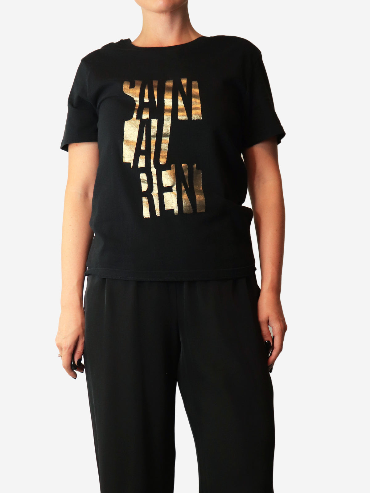 Black and gold graphic logo top - size M