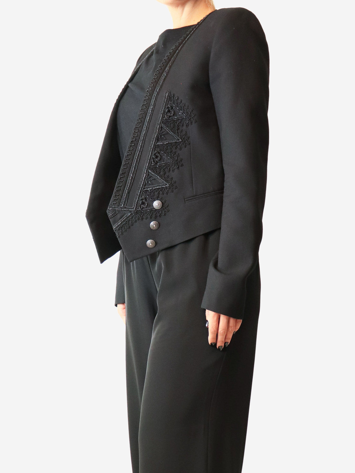 Black fitted blazer with embroidery detail - size UK 12 Coats & Jackets Saint Laurent 