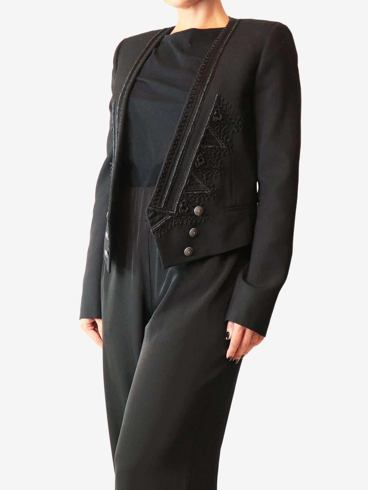 Black fitted blazer with embroidery detail - size UK 12 Coats & Jackets Saint Laurent 