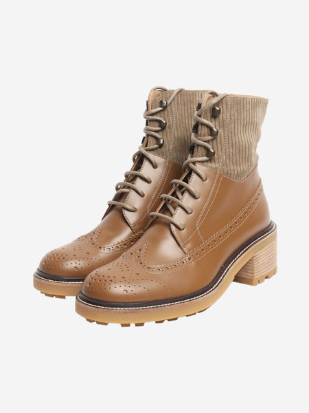Brown brogued detail ankle boots - size EU 37 (UK 4) alternate image