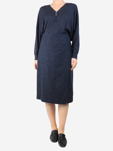 Blue wool midi skirt - size UK 12 alternate image