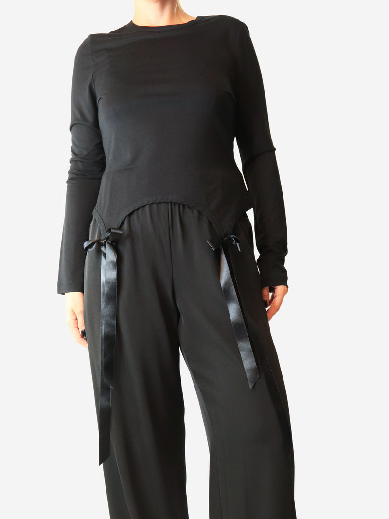 Black long-sleeved ribbon top - size M