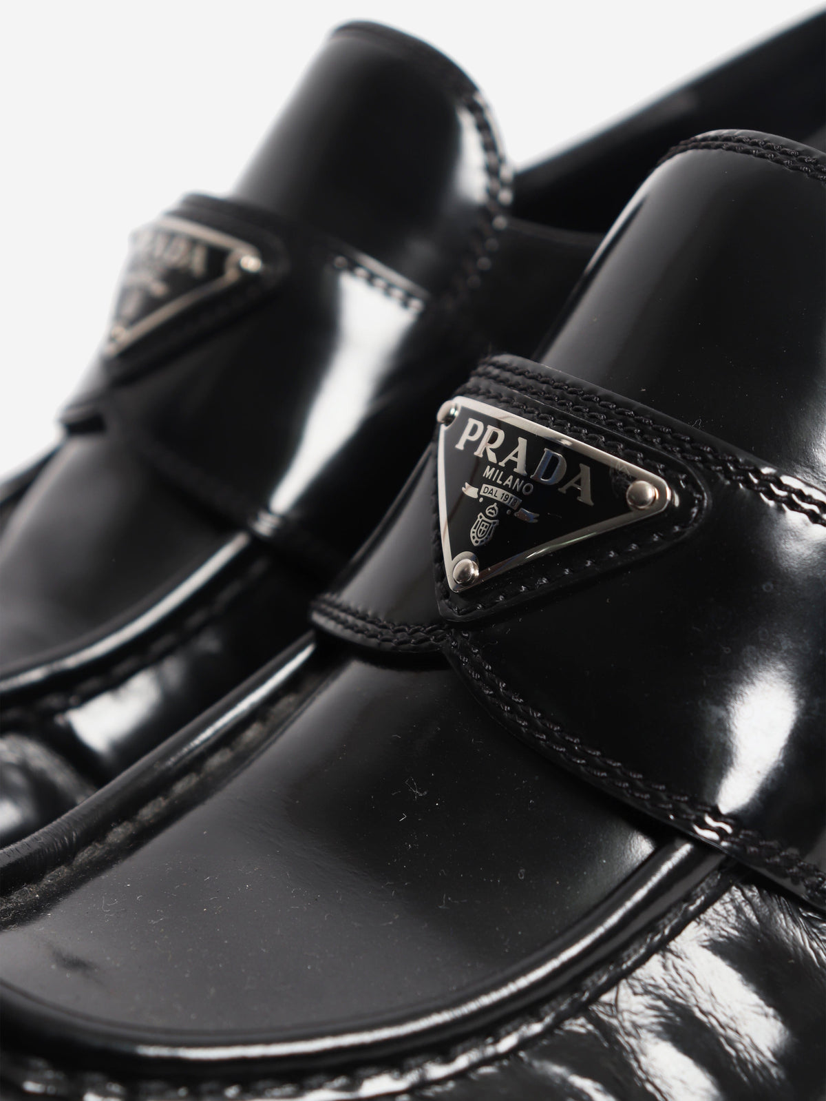 Black brushed leather Chocolate loafers - size EU 39 Flat Shoes Prada 