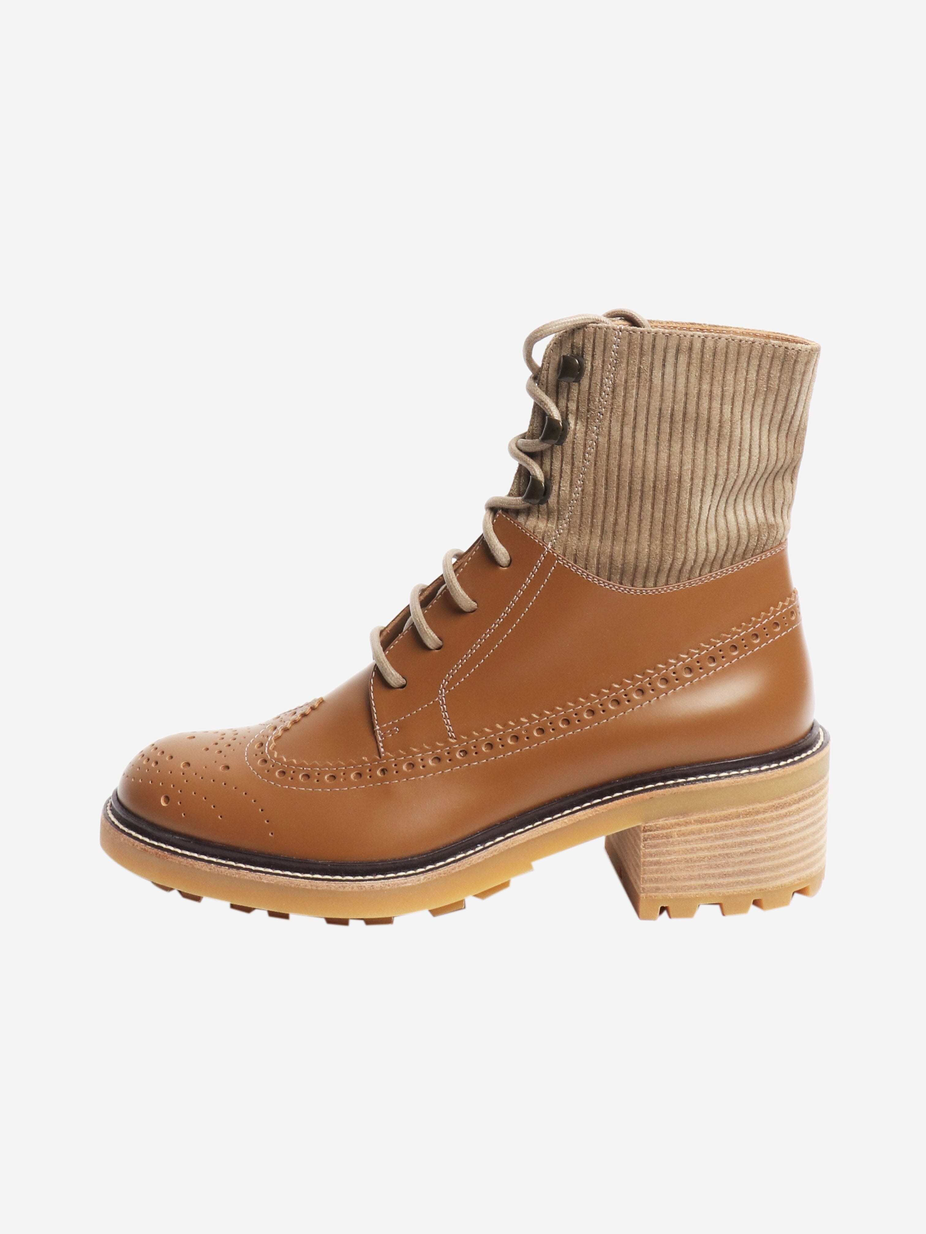 Brown brogued detail ankle boots - size EU 37 (UK 4) Boots Chloe 