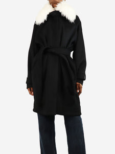 Stella McCartney Black belted wool coat - size UK 6