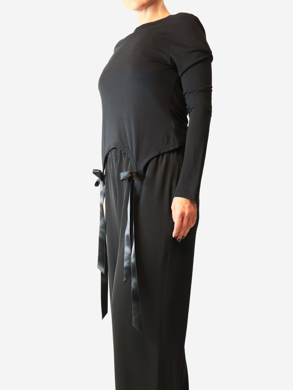 Black long-sleeved ribbon top - size M