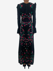 Hayley Menzies Black ruffle-trimmed floral-printed maxi dress - size XS