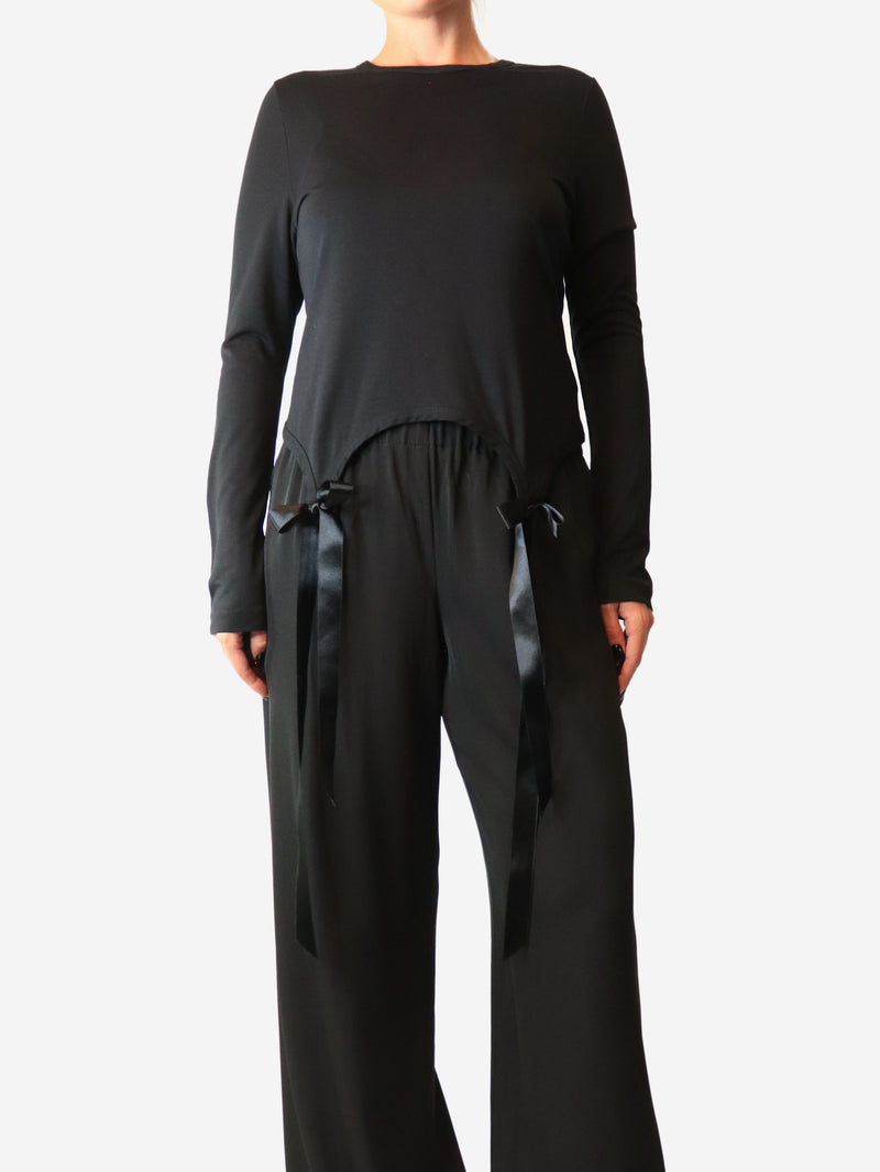 Black long-sleeved ribbon top - size M