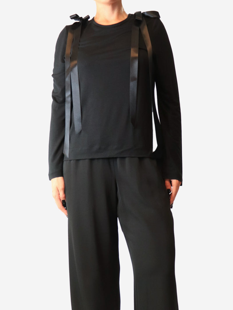 Black long-sleeved bow detail top - size M